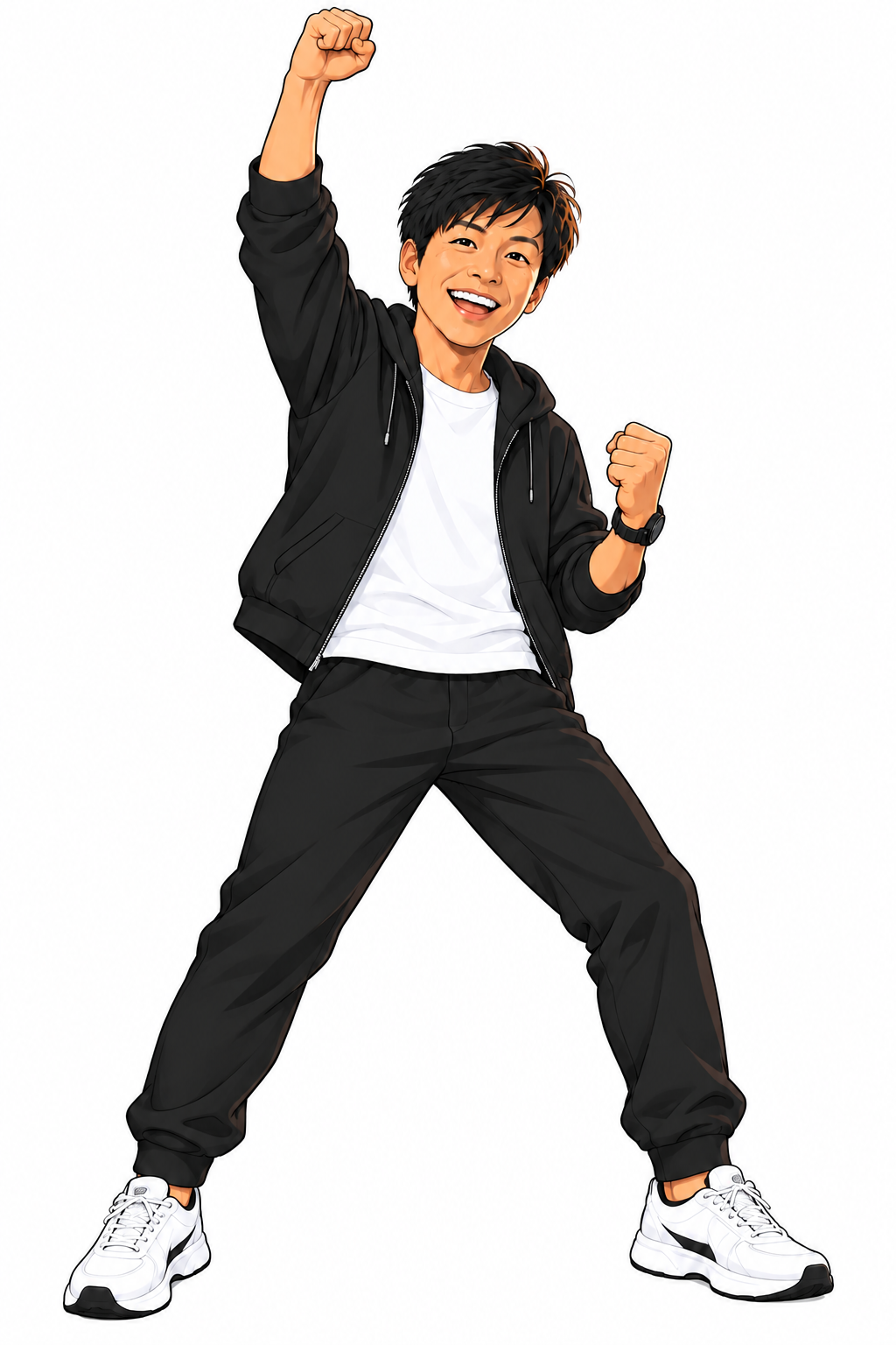 拳を上げて一緒に盛り上がる廣井さんのキャラクター